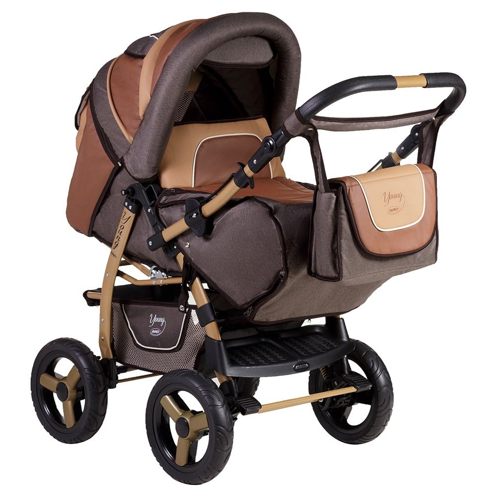 Коляска-трансформер Adamex Young Шоколад, карамель (Адамекс Янг шкіра)