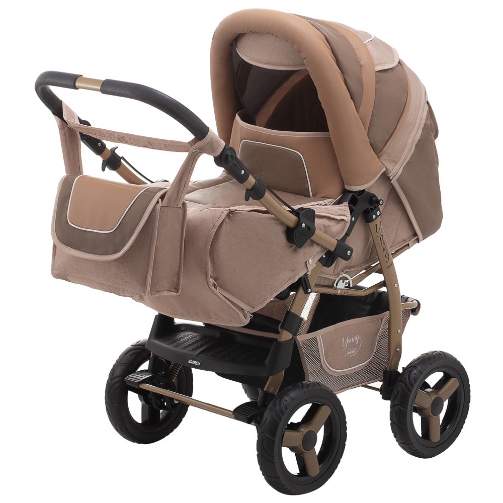 Коляска-трансформер Adamex Young бронза (шкіра) - карамель - бежевий льон