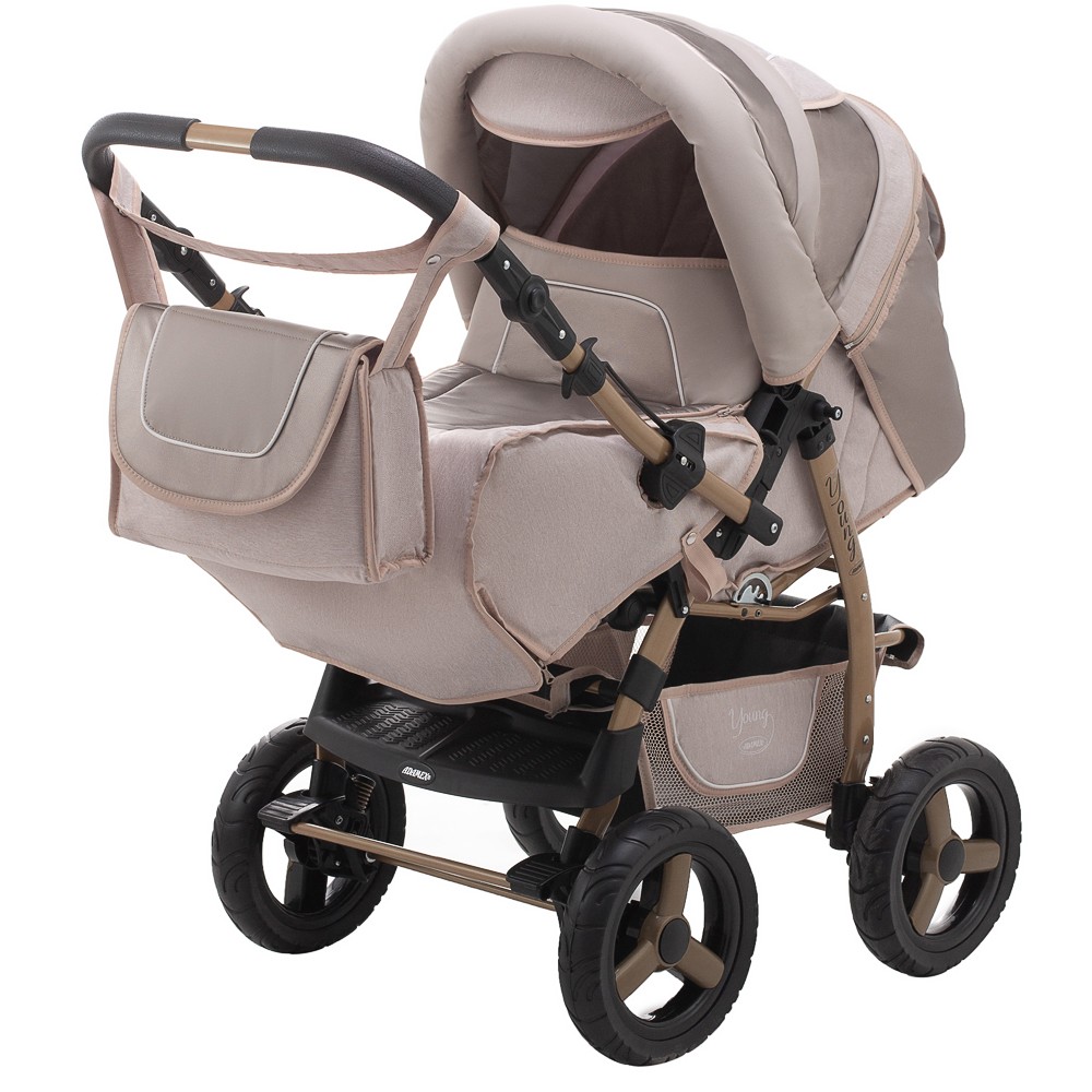 Коляска-трансформер Adamex Young капучино (шкіра) - бронза (шкіра) - бежевий