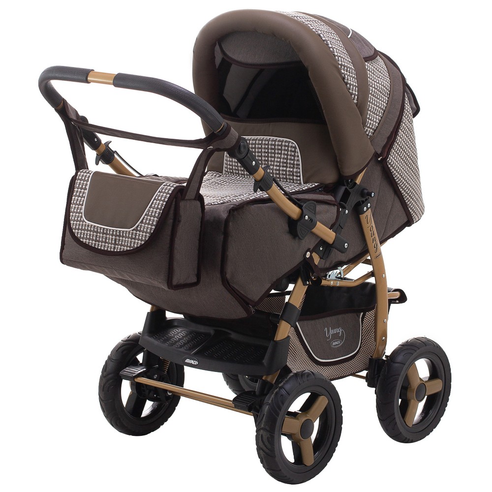 Коляска-трансформер Adamex Young шоколад (шкіра) - коричневий (плетіння)