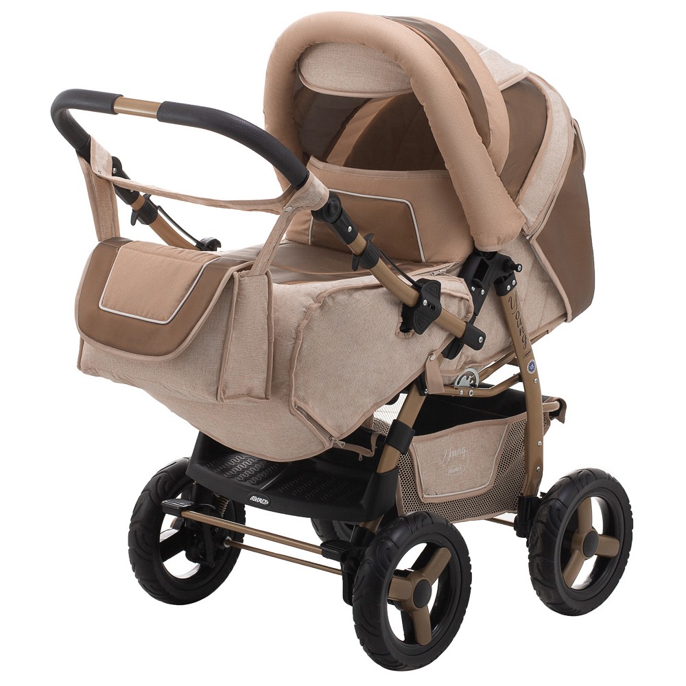 Коляска-трансформер Adamex Young капучино (шкіра) - карамель (шкіра) - бежевий