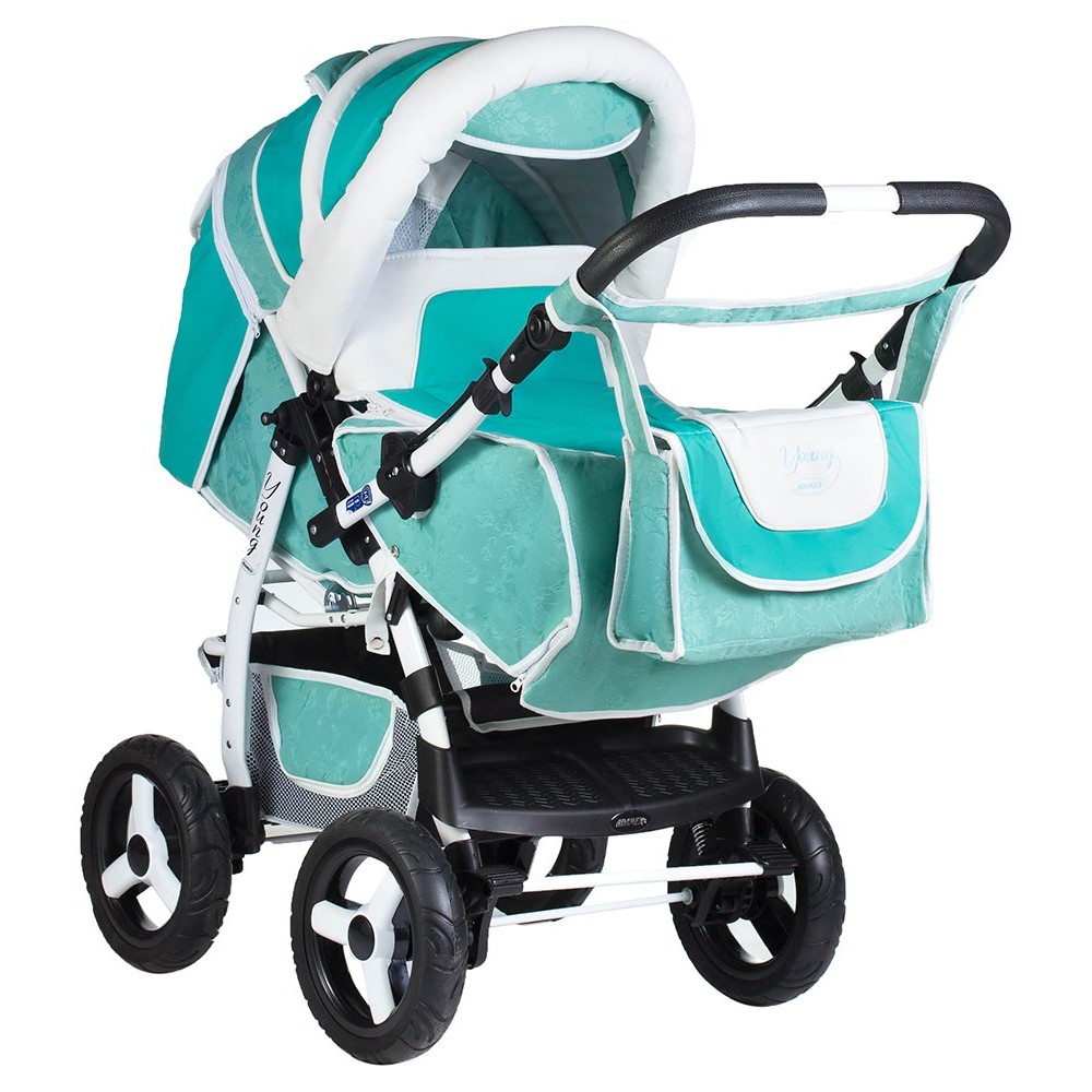 Коляска-трансформер Adamex Young бірюзовий - біла шкіра - бірюзова шкіра