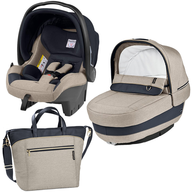 Peg Perego Elite Luxe - модульный набор для детской коляски Peg Perego (люлька Navetta Elite, автокресло Primo Viaggio SL, сумка для мамы Borsa) • Beige