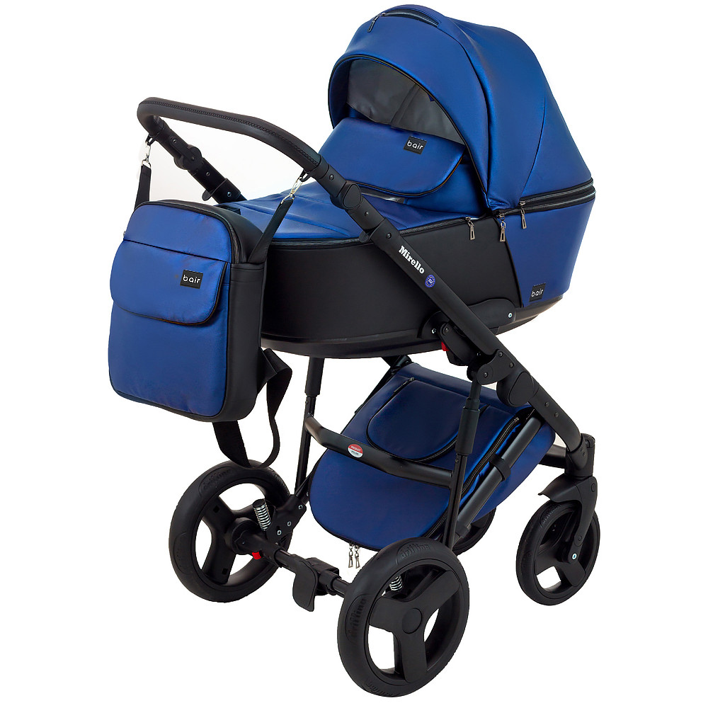 Коляска 2 в 1 Bair Mirello Plus кожа 100% MP-27 темно-синий перламутр - черный