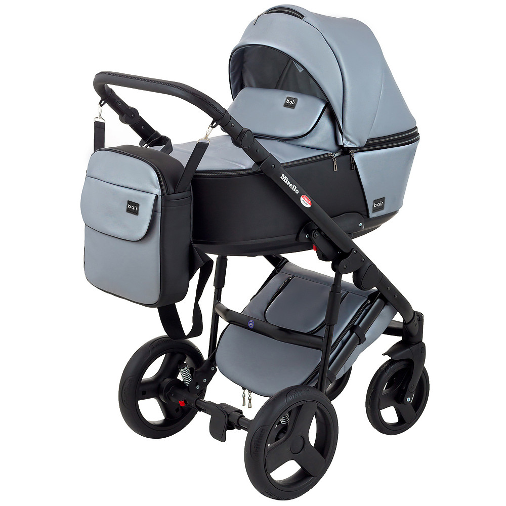 Коляска 2 в 1 Bair Mirello Plus кожа 100% MP-32 серый перламутр - черный