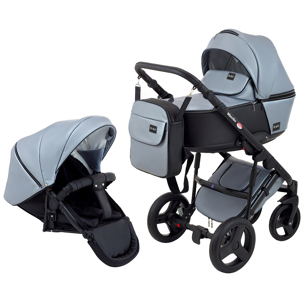 Коляска 2 в 1 Bair Mirello Plus кожа 100% MP-32 серый перламутр - черный Коляска 2 в 1 Bair Mirello Plus кожа 100% MP-32 серый перламутр - черный