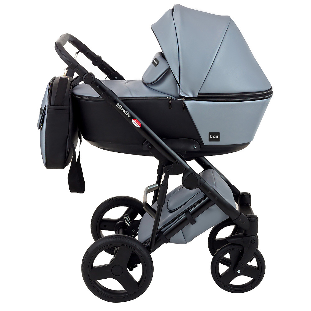 Коляска 2 в 1 Bair Mirello Plus кожа 100% MP-32 серый перламутр - черный Коляска 2 в 1 Bair Mirello Plus кожа 100% MP-32 серый перламутр - черный