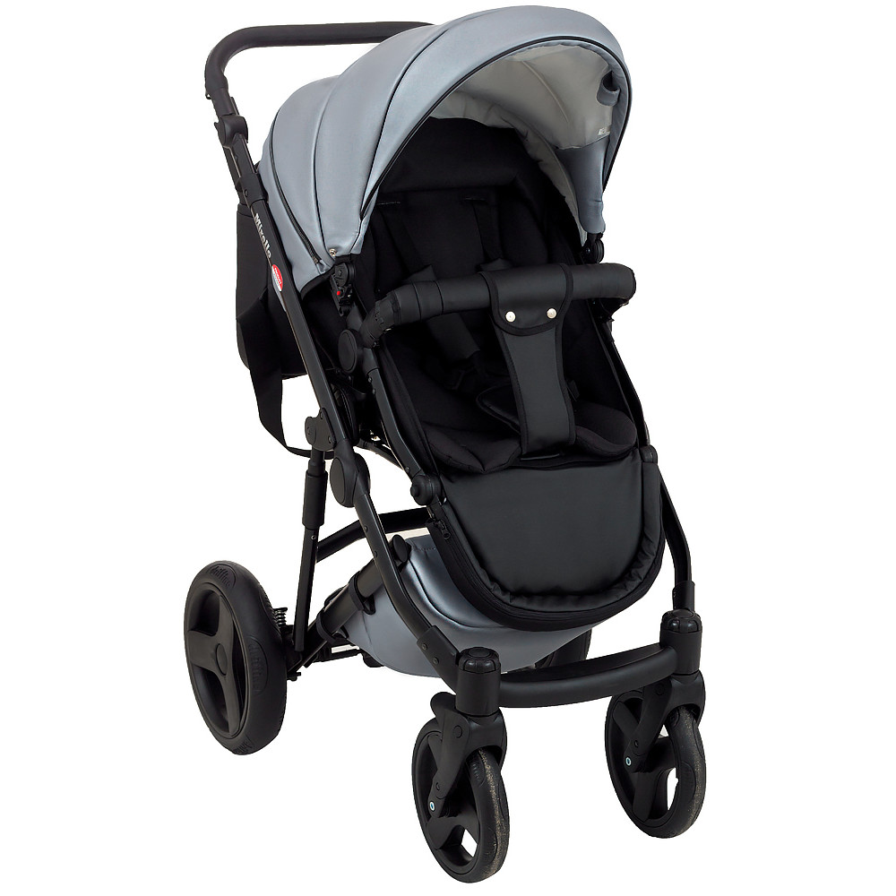 Коляска 2 в 1 Bair Mirello Plus кожа 100% MP-32 серый перламутр - черный Коляска 2 в 1 Bair Mirello Plus кожа 100% MP-32 серый перламутр - черный