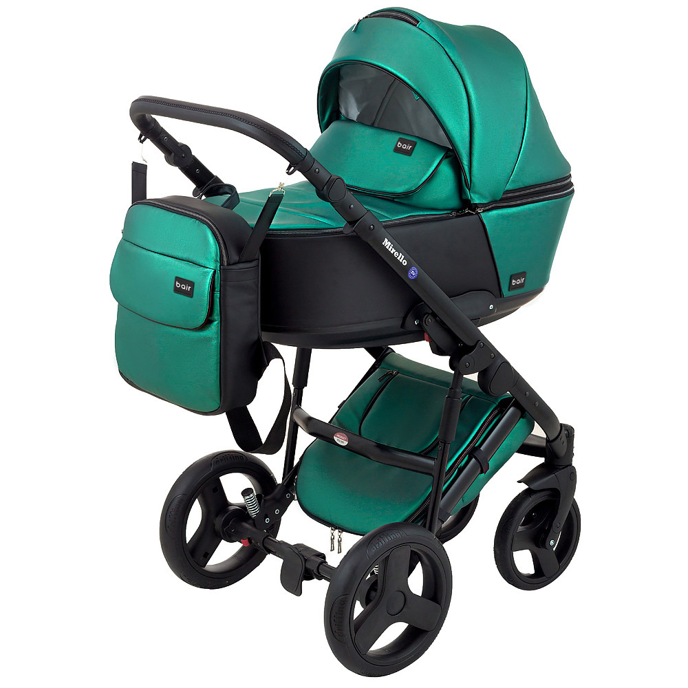 Коляска 2 в 1 Bair Mirello Plus кожа 100% MP-35 зелный перламутр - черный