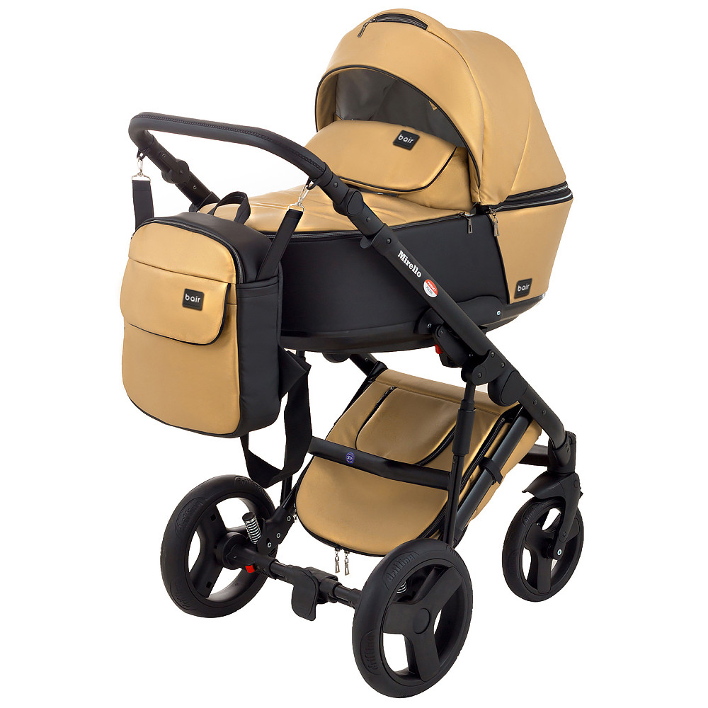Коляска 2 в 1 Bair Mirello Plus кожа 100% MP-38 золото перламутр - черный