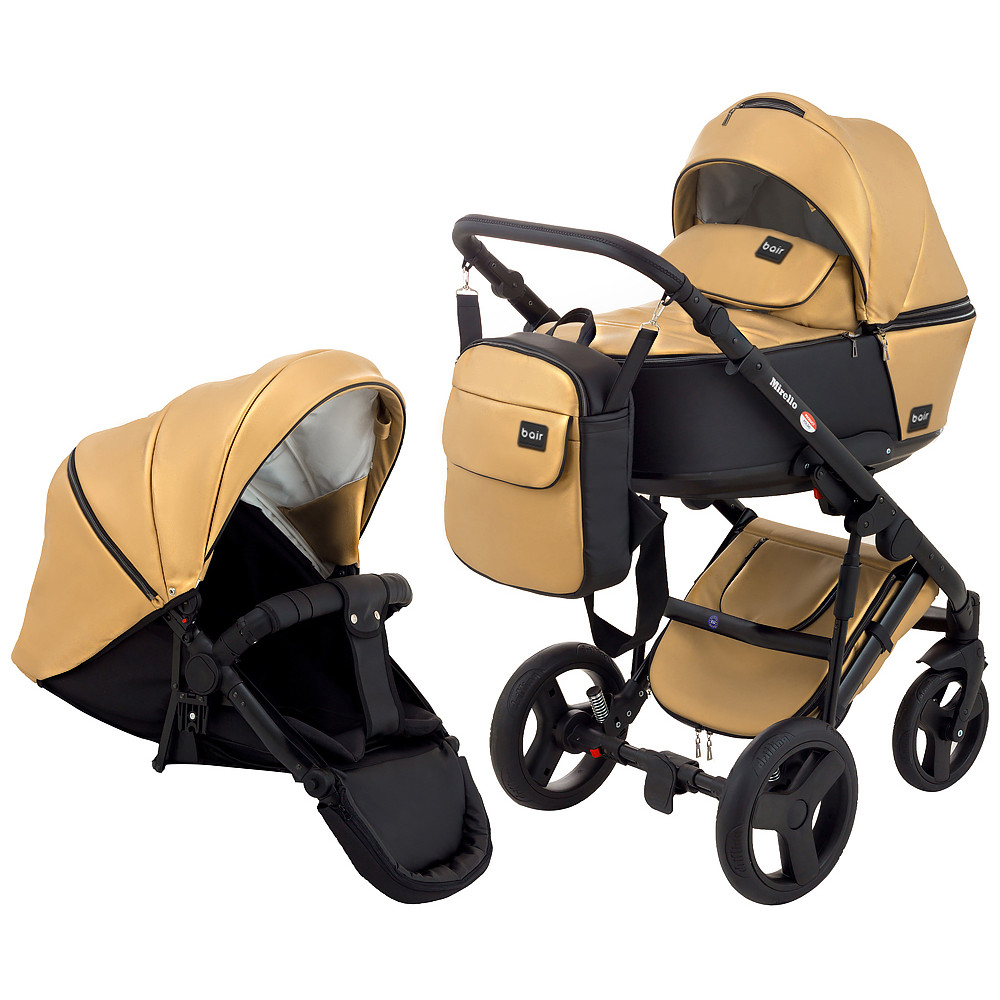 Коляска 2 в 1 Bair Mirello Plus кожа 100% MP-38 золото перламутр - черный Коляска 2 в 1 Bair Mirello Plus кожа 100% MP-38 золото перламутр - черный