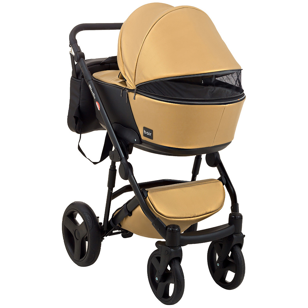 Коляска 2 в 1 Bair Mirello Plus кожа 100% MP-38 золото перламутр - черный Коляска 2 в 1 Bair Mirello Plus кожа 100% MP-38 золото перламутр - черный