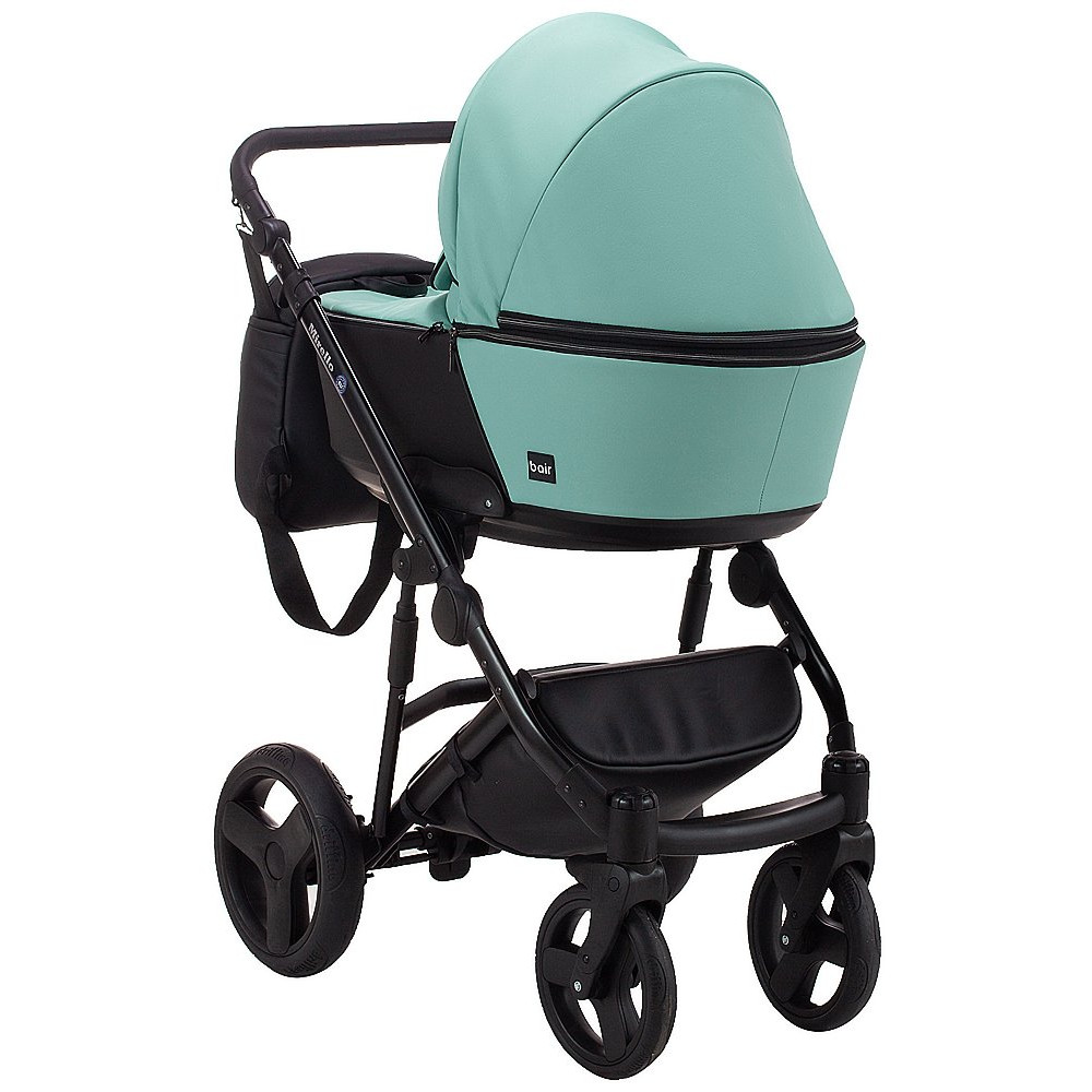 Коляска 2 в 1 Bair Mirello кожа 100% M-34 яркая мята - черный Коляска 2 в 1 Bair Mirello кожа 100% M-34 яркая мята - черный