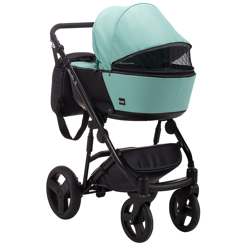 Коляска 2 в 1 Bair Mirello кожа 100% M-34 яркая мята - черный Коляска 2 в 1 Bair Mirello кожа 100% M-34 яркая мята - черный