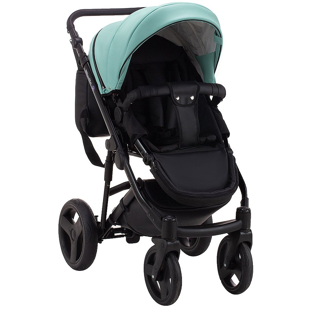 Коляска 2 в 1 Bair Mirello кожа 100% M-34 яркая мята - черный Коляска 2 в 1 Bair Mirello кожа 100% M-34 яркая мята - черный