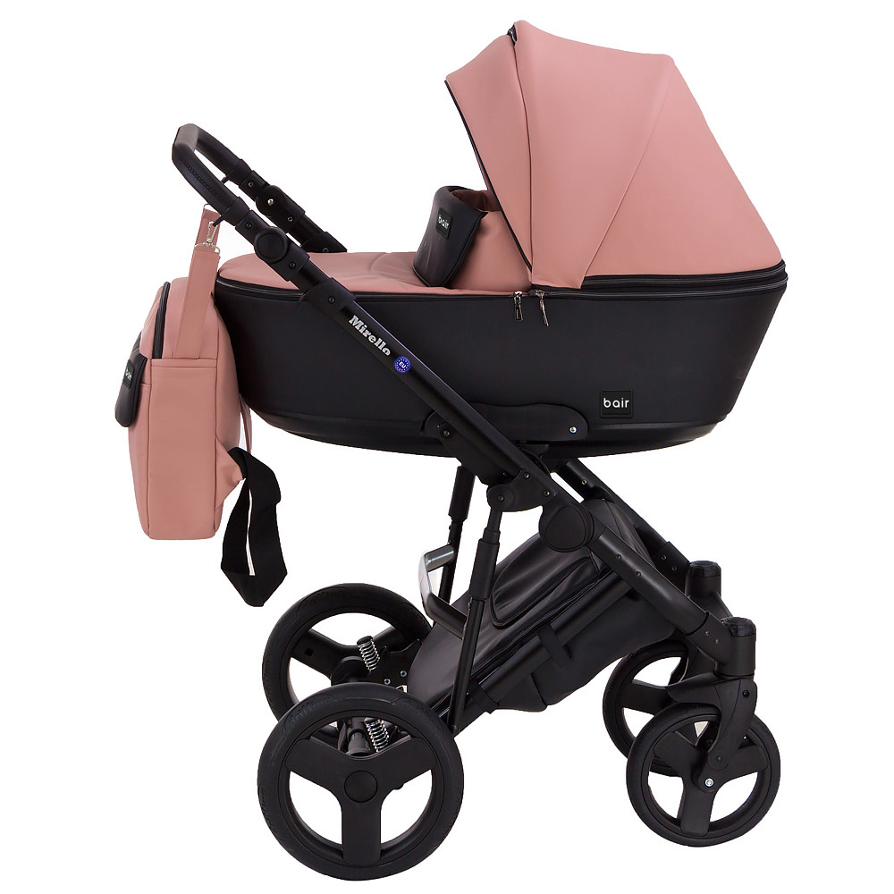 Коляска 2 в 1 Bair Mirello кожа 100% М-02/30 розовый (пудра) - черный Коляска 2 в 1 Bair Mirello кожа 100% М-02/30 розовый (пудра) - черный