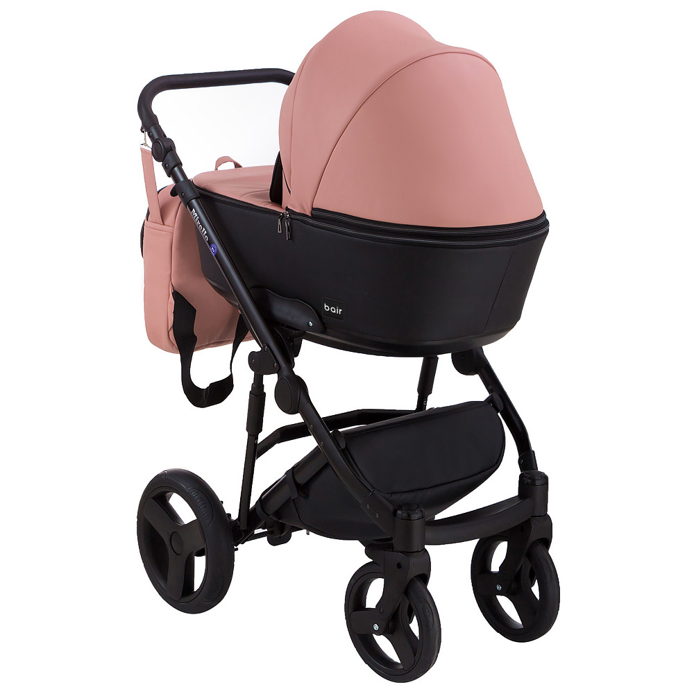 Коляска 2 в 1 Bair Mirello кожа 100% М-02/30 розовый (пудра) - черный Коляска 2 в 1 Bair Mirello кожа 100% М-02/30 розовый (пудра) - черный