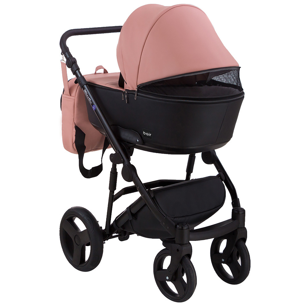 Коляска 2 в 1 Bair Mirello кожа 100% М-02/30 розовый (пудра) - черный Коляска 2 в 1 Bair Mirello кожа 100% М-02/30 розовый (пудра) - черный