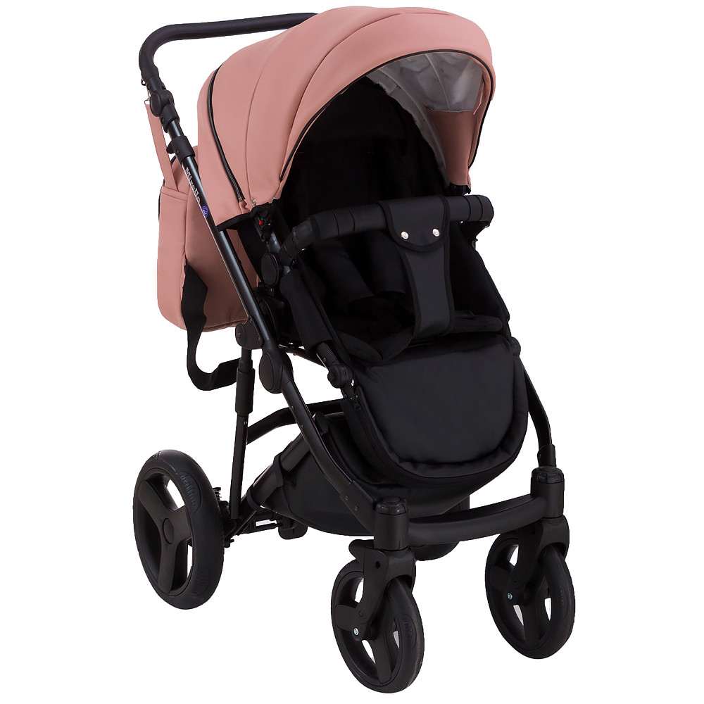 Коляска 2 в 1 Bair Mirello кожа 100% М-02/30 розовый (пудра) - черный Коляска 2 в 1 Bair Mirello кожа 100% М-02/30 розовый (пудра) - черный