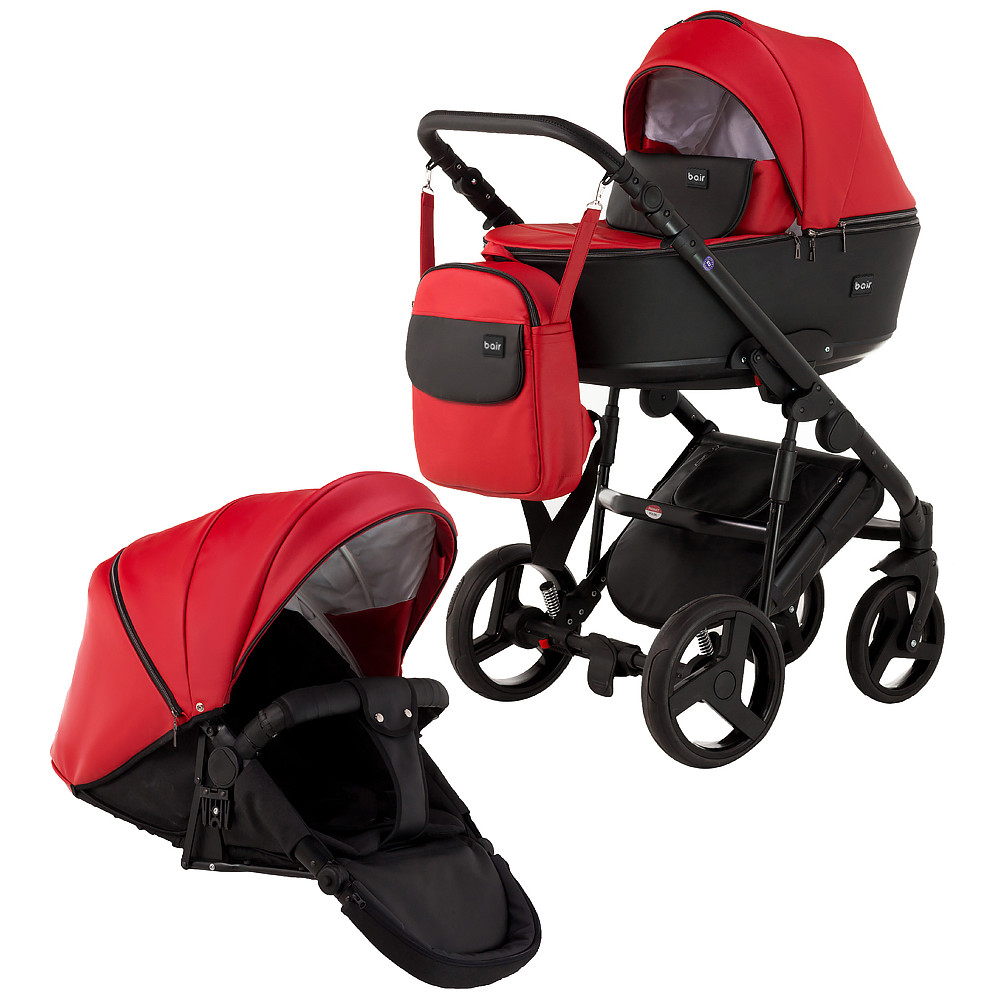 Коляска 2 в 1 Bair Mirello кожа 100% M-10/30 красный - черный Коляска 2 в 1 Bair Mirello кожа 100% M-10/30 красный - черный