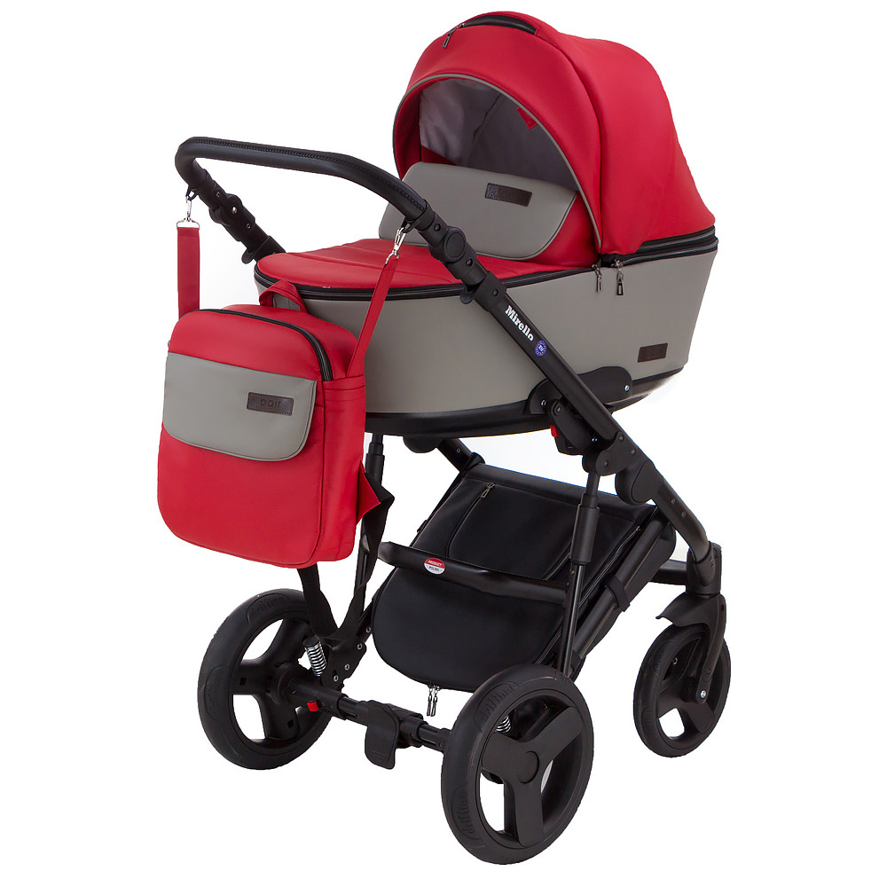 Коляска 2 в 1 Bair Mirello кожа 100% М-10/32 красный - серый