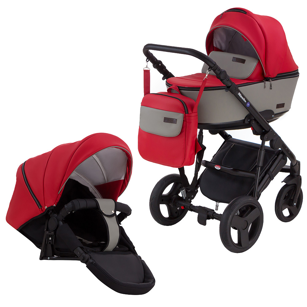 Коляска 2 в 1 Bair Mirello кожа 100% М-10/32 красный - серый Коляска 2 в 1 Bair Mirello кожа 100% М-10/32 красный - серый