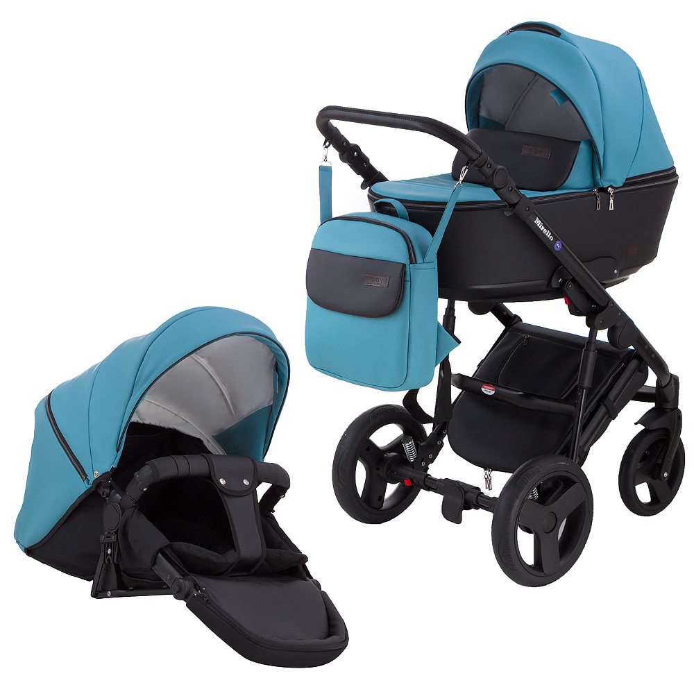 Коляска 2 в 1 Bair Mirello кожа 100% М-20/30 голубой - черный Коляска 2 в 1 Bair Mirello кожа 100% М-20/30 голубой - черный
