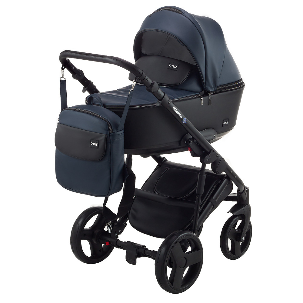 Коляска 2 в 1 Bair Mirello кожа 100% М-27/30 темно-синий - черный