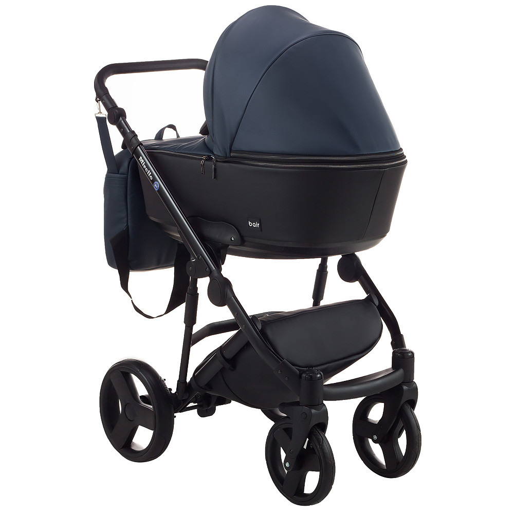 Коляска 2 в 1 Bair Mirello кожа 100% М-27/30 темно-синий - черный Коляска 2 в 1 Bair Mirello кожа 100% М-27/30 темно-синий - черный