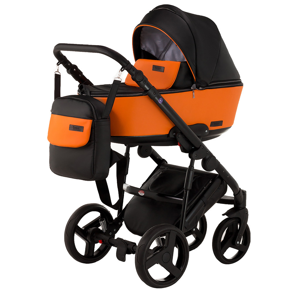 Коляска 2 в 1 Bair Mirello кожа 100% M-30/18 оранжевый - черный
