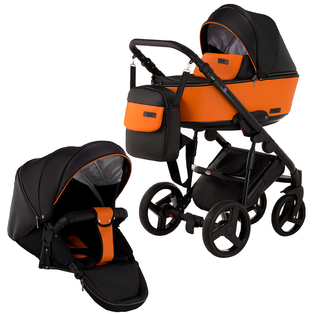 Коляска 2 в 1 Bair Mirello кожа 100% M-30/18 оранжевый - черный Коляска 2 в 1 Bair Mirello кожа 100% M-30/18 оранжевый - черный