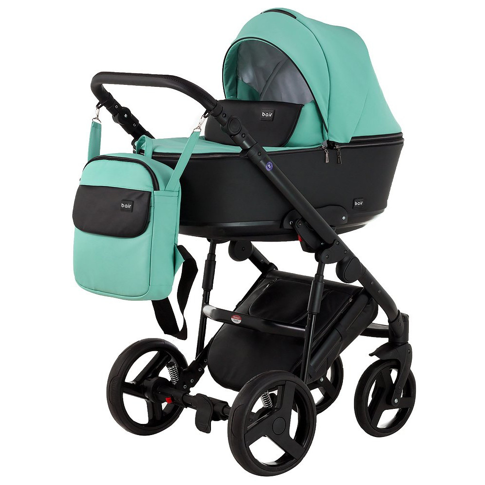 Коляска 2 в 1 Bair Mirello кожа 100% M-34/30 яркая мята - черный