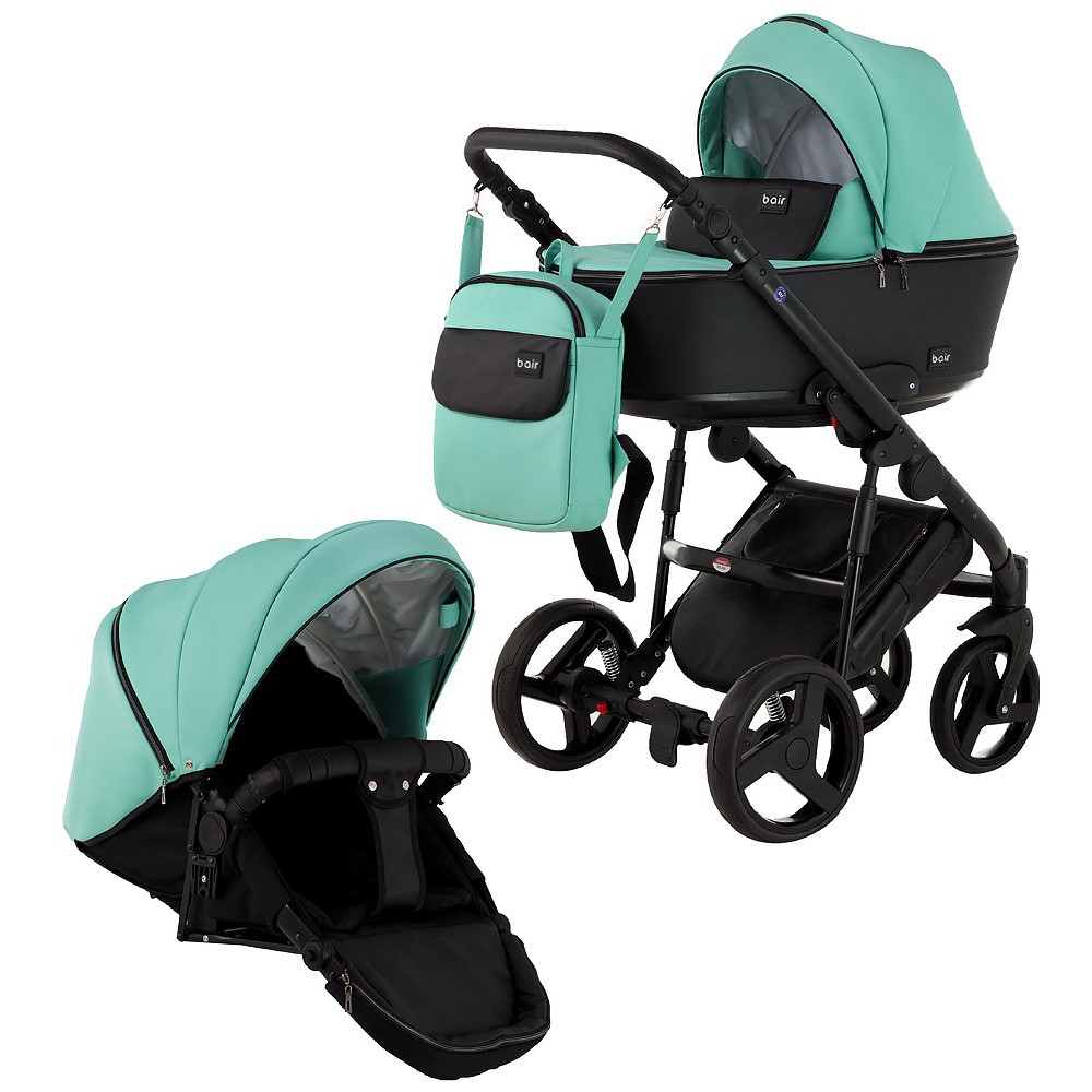 Коляска 2 в 1 Bair Mirello кожа 100% M-34/30 яркая мята - черный Коляска 2 в 1 Bair Mirello кожа 100% M-34/30 яркая мята - черный