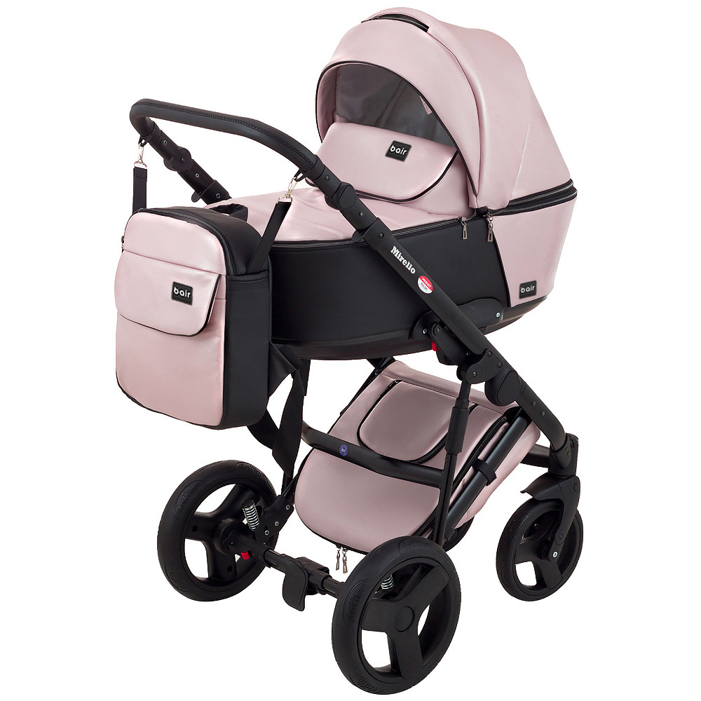 Коляска 2 в 1 Bair Mirello Plus кожа 100% MP-02 розовый перламутр - черный