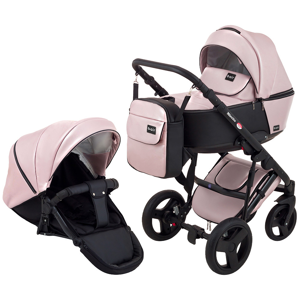 Коляска 2 в 1 Bair Mirello Plus кожа 100% MP-02 розовый перламутр - черный Коляска 2 в 1 Bair Mirello Plus кожа 100% MP-02 розовый перламутр - черный