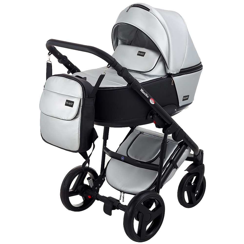 Коляска 2 в 1 Bair Mirello Plus кожа 100% MP-31 серебро перламутр - черный