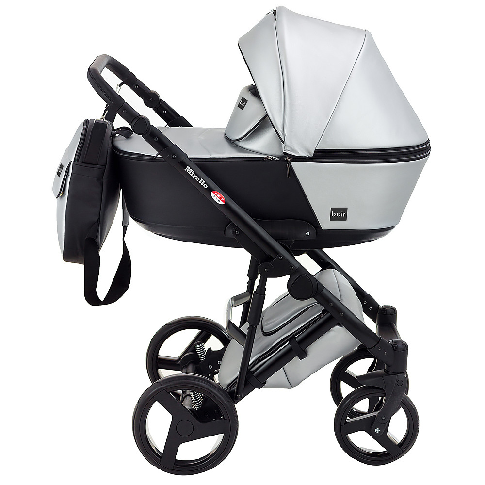 Коляска 2 в 1 Bair Mirello Plus кожа 100% MP-31 серебро перламутр - черный Коляска 2 в 1 Bair Mirello Plus кожа 100% MP-31 серебро перламутр - черный