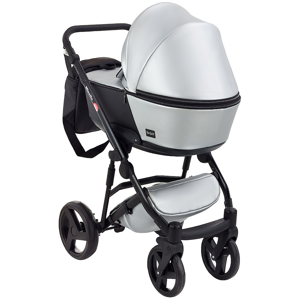 Коляска 2 в 1 Bair Mirello Plus кожа 100% MP-31 серебро перламутр - черный Коляска 2 в 1 Bair Mirello Plus кожа 100% MP-31 серебро перламутр - черный