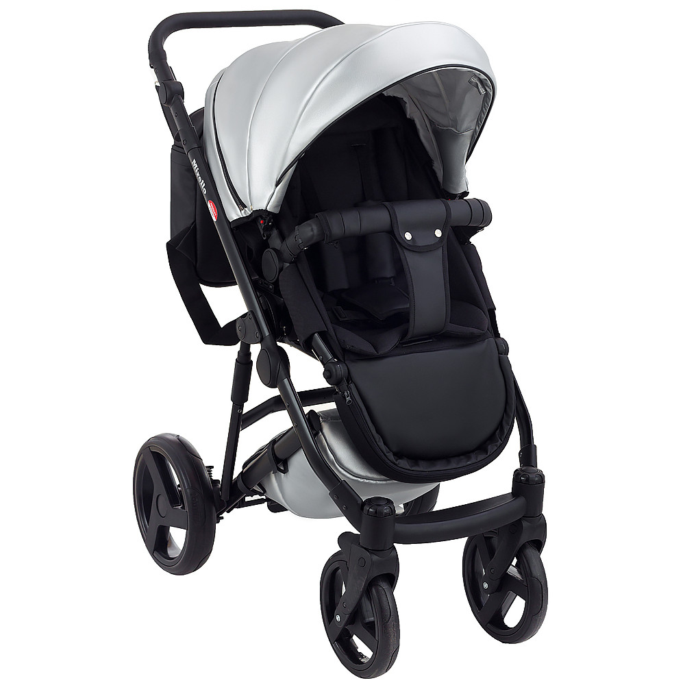Коляска 2 в 1 Bair Mirello Plus кожа 100% MP-31 серебро перламутр - черный Коляска 2 в 1 Bair Mirello Plus кожа 100% MP-31 серебро перламутр - черный