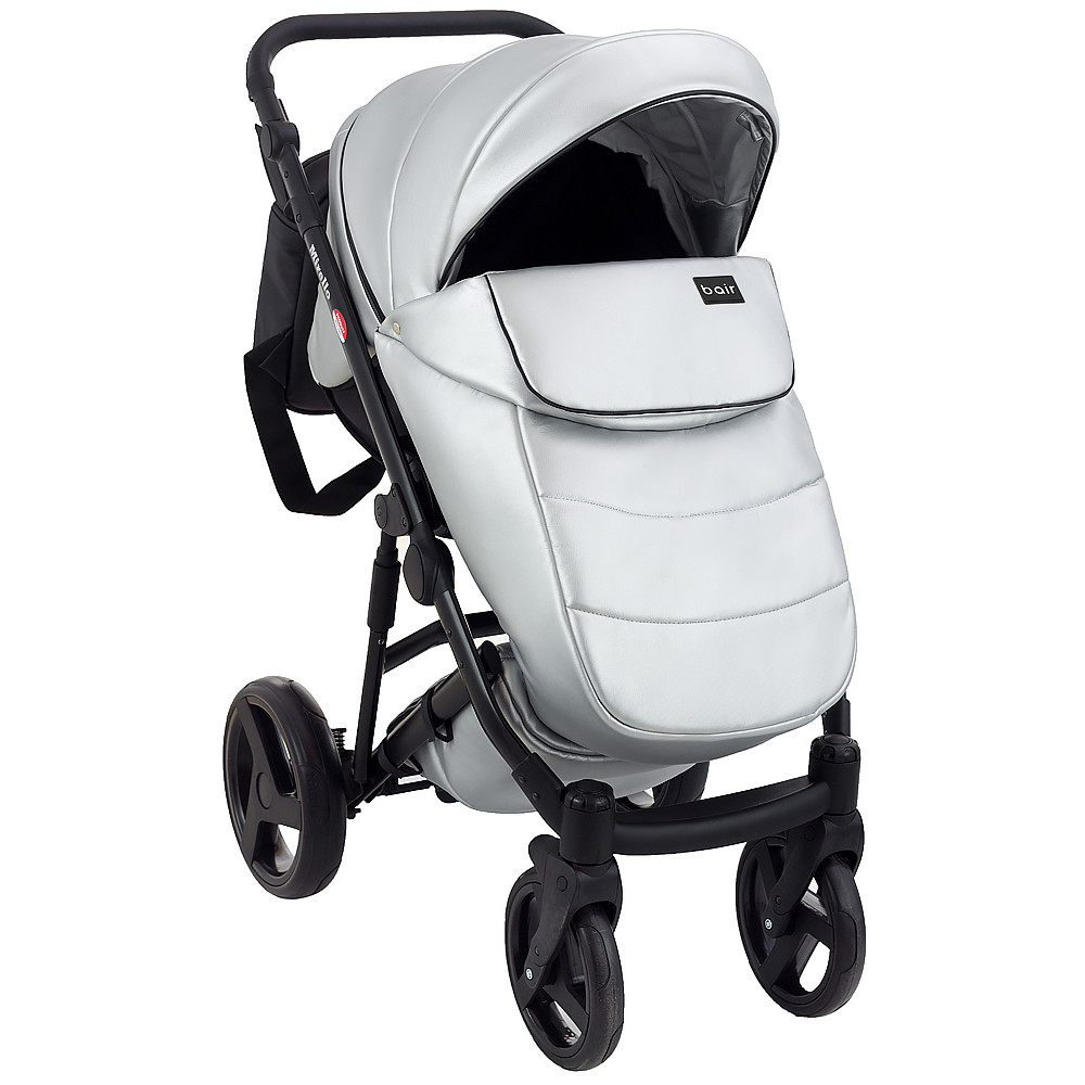 Коляска 2 в 1 Bair Mirello Plus кожа 100% MP-31 серебро перламутр - черный Коляска 2 в 1 Bair Mirello Plus кожа 100% MP-31 серебро перламутр - черный