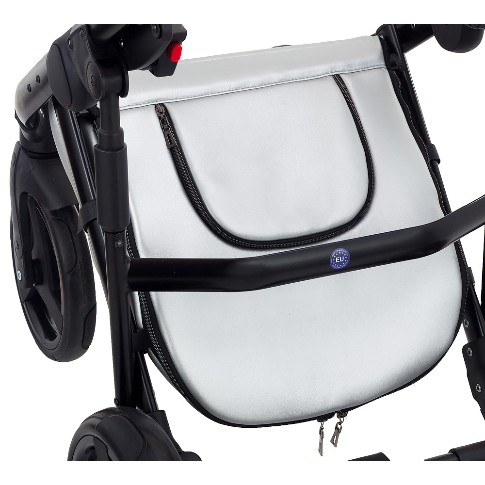 Коляска 2 в 1 Bair Mirello Plus кожа 100% MP-31 серебро перламутр - черный Коляска 2 в 1 Bair Mirello Plus кожа 100% MP-31 серебро перламутр - черный