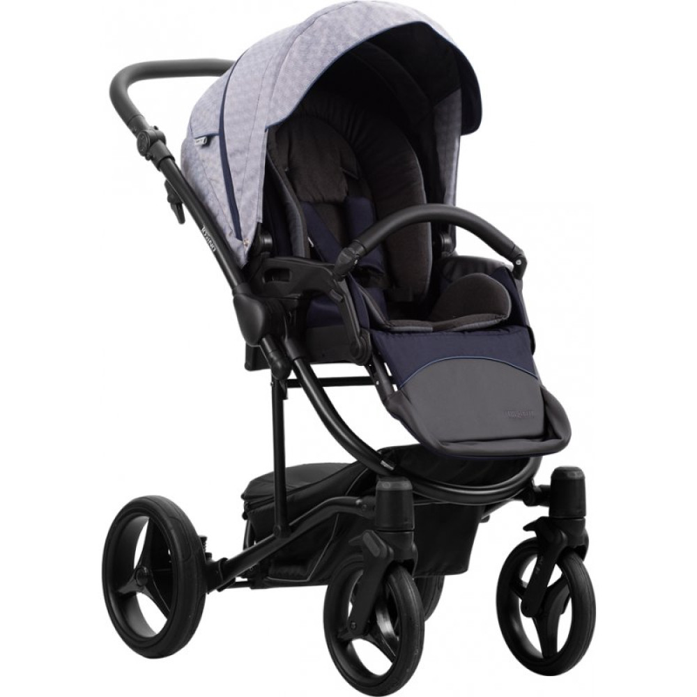 Коляска 2 в 1 Bebetto Torino Tex 122 светло-синий в квадратики, черная рама Коляска 2 в 1 Bebetto Torino Tex 122 светло-синий в квадратики, черная рама