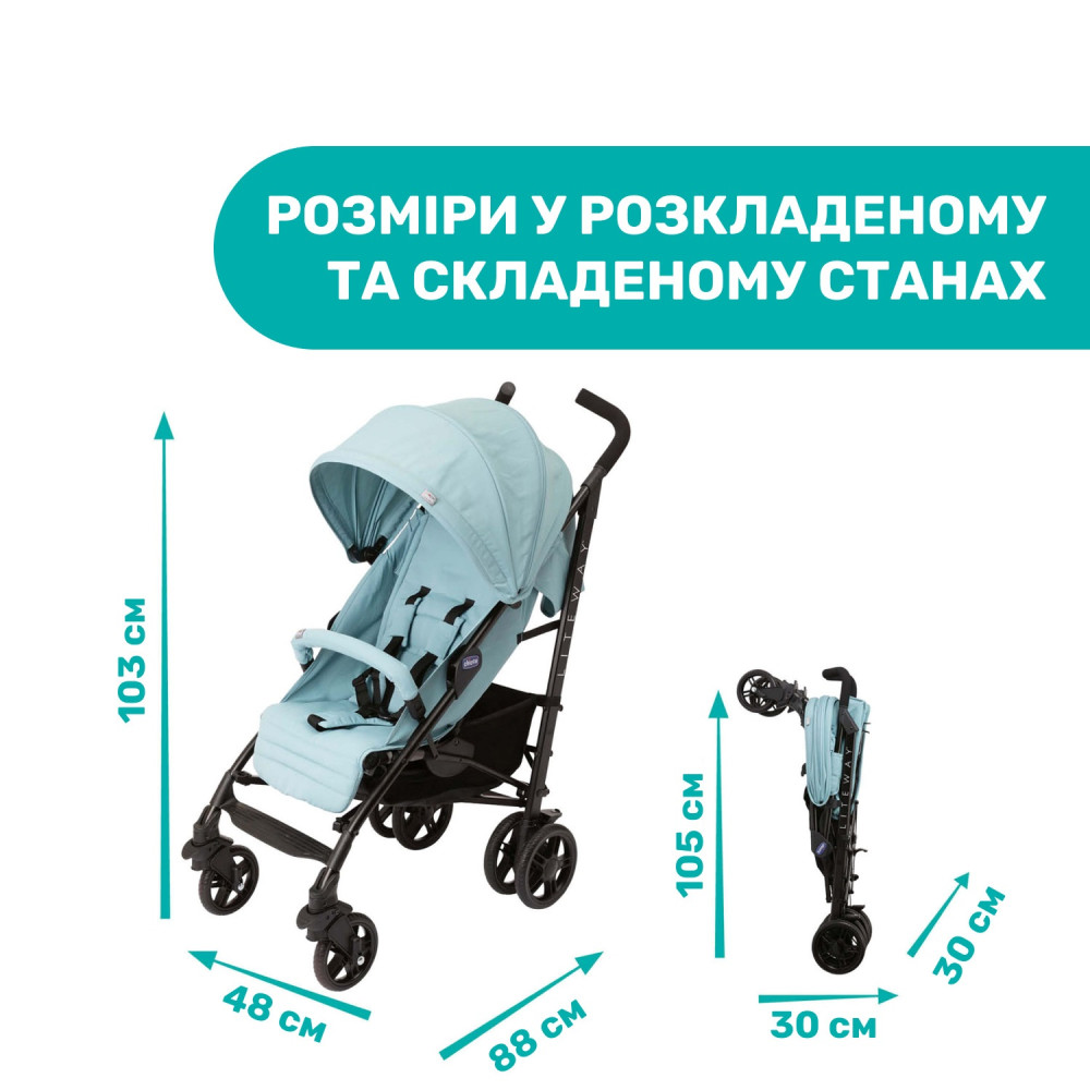 Chicco Liteway 4 - дитяча прогулянкова коляска, літній візочок для прогулянок, компактне складання • Blue (79892.13)