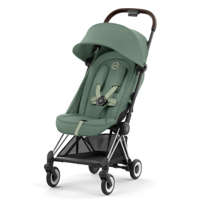 Cybex Coya - легкая прогулочная коляска для путешествий, ультракомпактная коляска премиум (ручная кладь), хромированная рама • Leaf Green