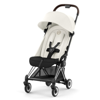 Cybex Coya - легкая прогулочная коляска для путешествий, ультракомпактная коляска премиум (ручная кладь), хромированная рама • Off White