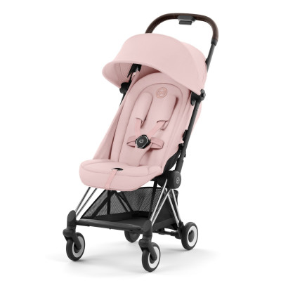 Cybex Coya - легкая прогулочная коляска для путешествий, ультракомпактная коляска премиум (ручная кладь), хромированная рама • Peach Pink