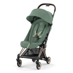 Cybex Coya - легкая прогулочная коляска для путешествий, ультракомпактная коляска премиум (ручная кладь), рама розовое золото • Leaf Green