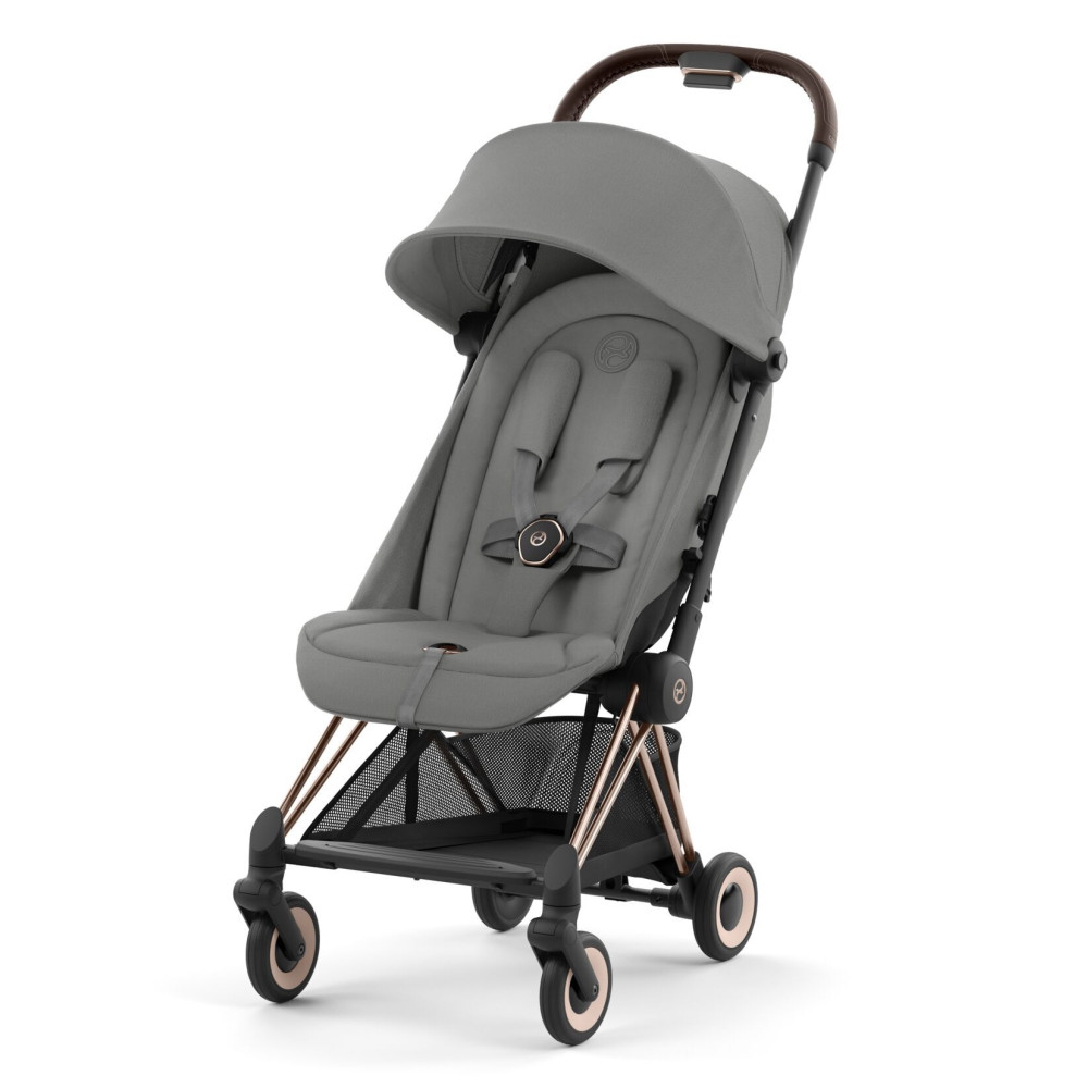 Cybex Coya - легкая прогулочная коляска для путешествий, ультракомпактная коляска премиум (ручная кладь), рама розовое золото • Mirage Grey