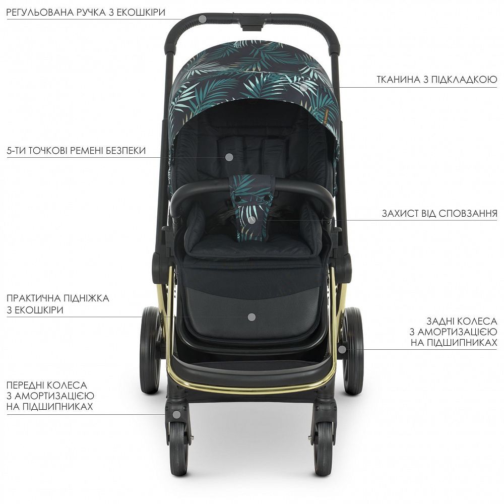 Коляска 2 в 1 El Camino Persona ME 1091-G Black Green Palm