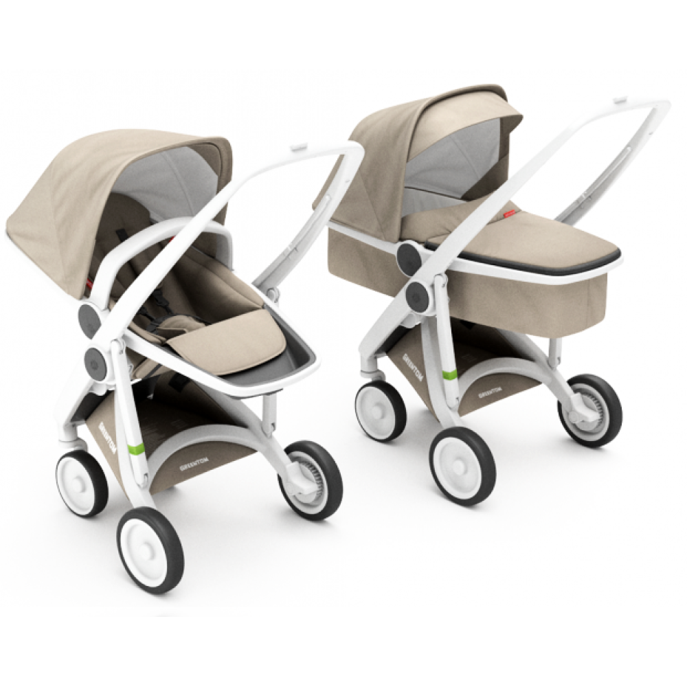 Коляска 2 в 1 Greentom Upp на белой раме Beige (Гринтом Апп)